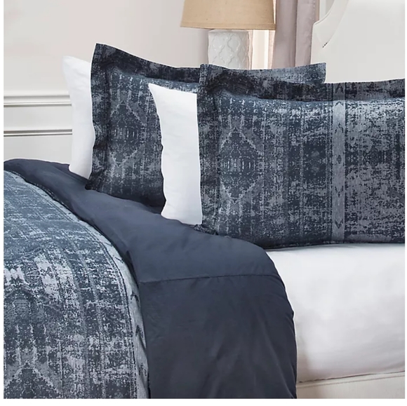 Rizzy Home Geometric 3pc 100% Cotton King Duvet Cover Set in Blue $430 - Picture 10 of 12